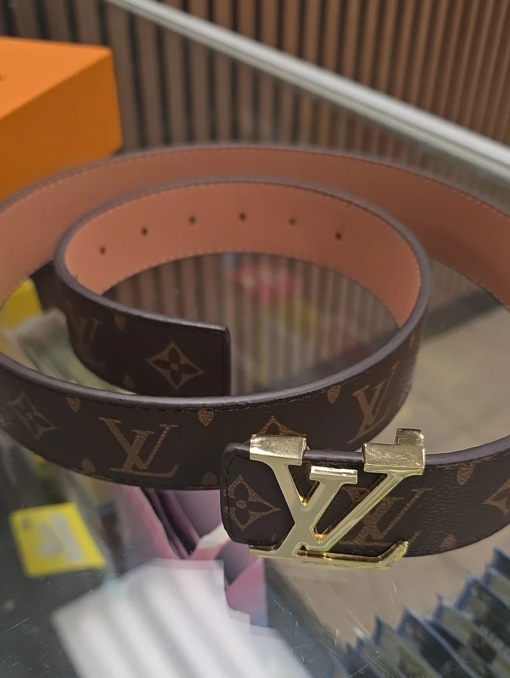 Louis Vuitton Dark Brown Monogram Belt with Gold LV Buckle
